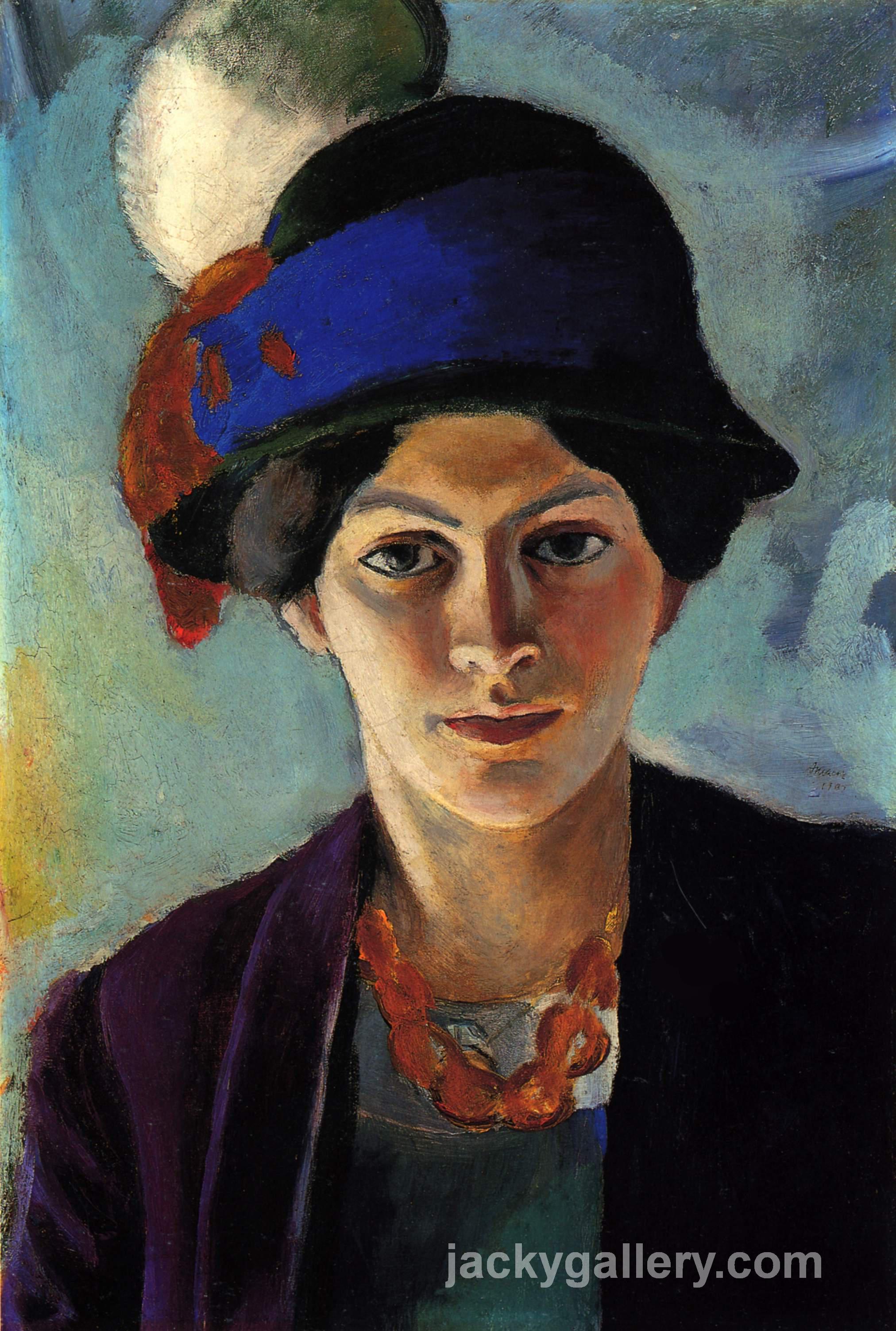 Portrait of the artists wife with a hat, August Macke painting